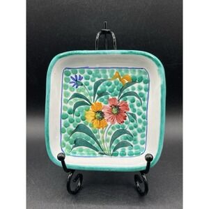 Vintage Handmade & Hand Painted Floral Trinket Jewelry Dish - Made in Italy - 4"
